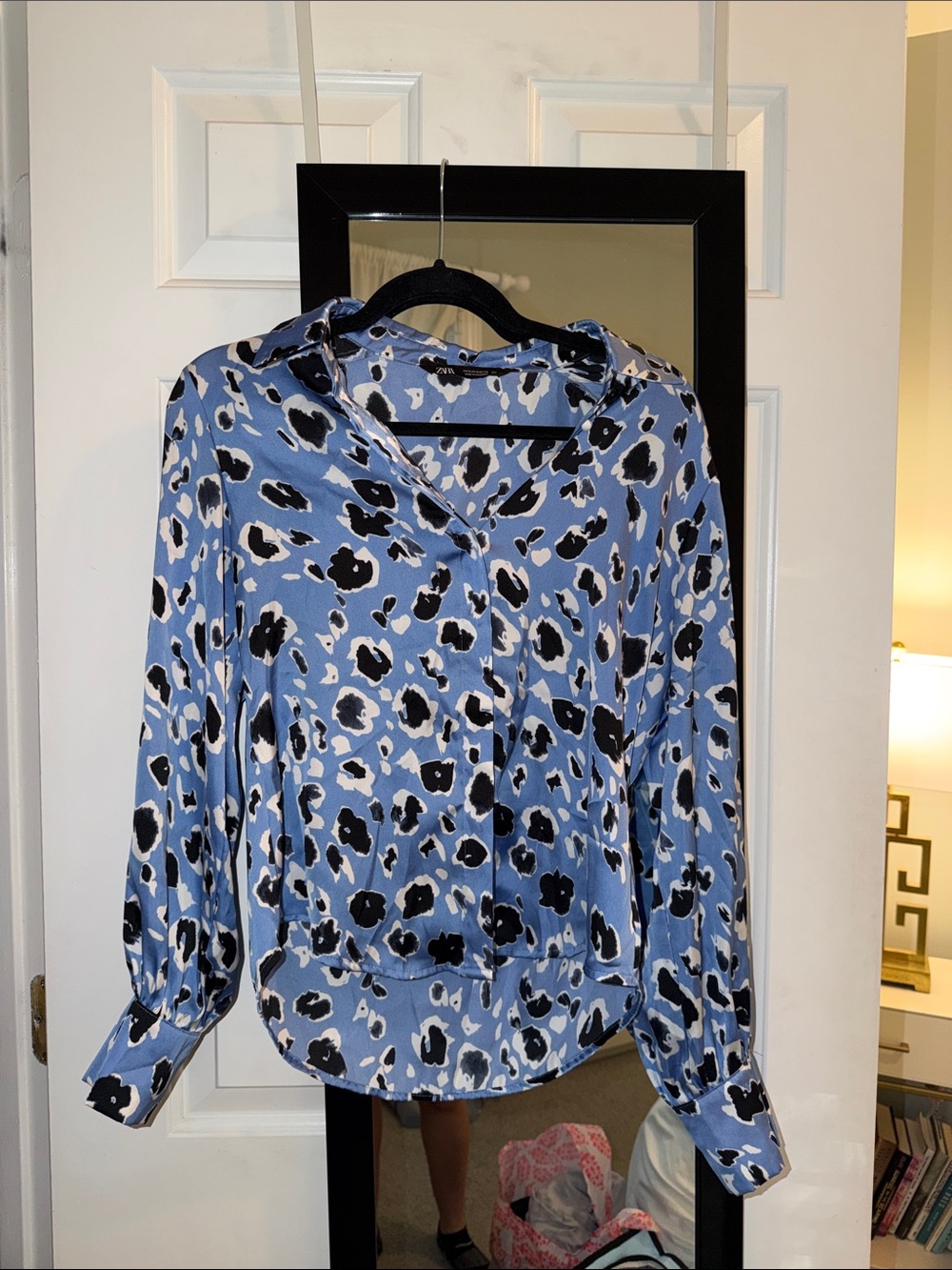Zara Blue Leopard-Print Button Down Shirt